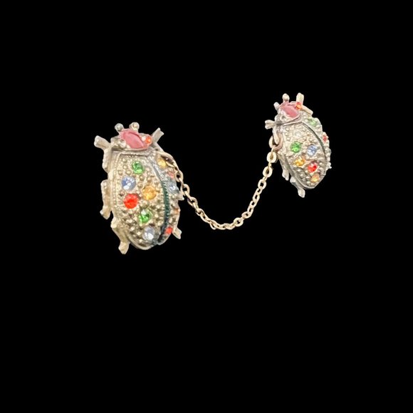 Set Of Gold Tone And Multi-Colored Rhinestone & Enamel Beetle Scent Brooch (5165 - Picture 3 of 8